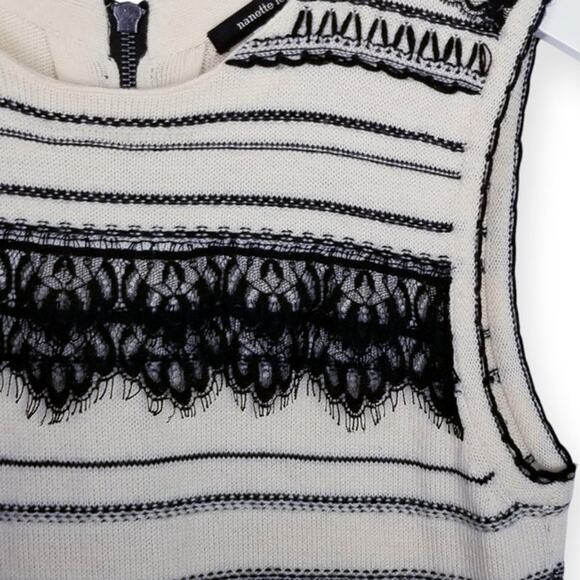 Nanette Lepore 100% Merino Wool Sweater Dress Ivory w/ Black Lace Detail Medium - Picture 5 of 9